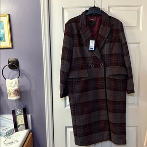Kendall & Kylie Plaid Coat in Burgundy and Gray
